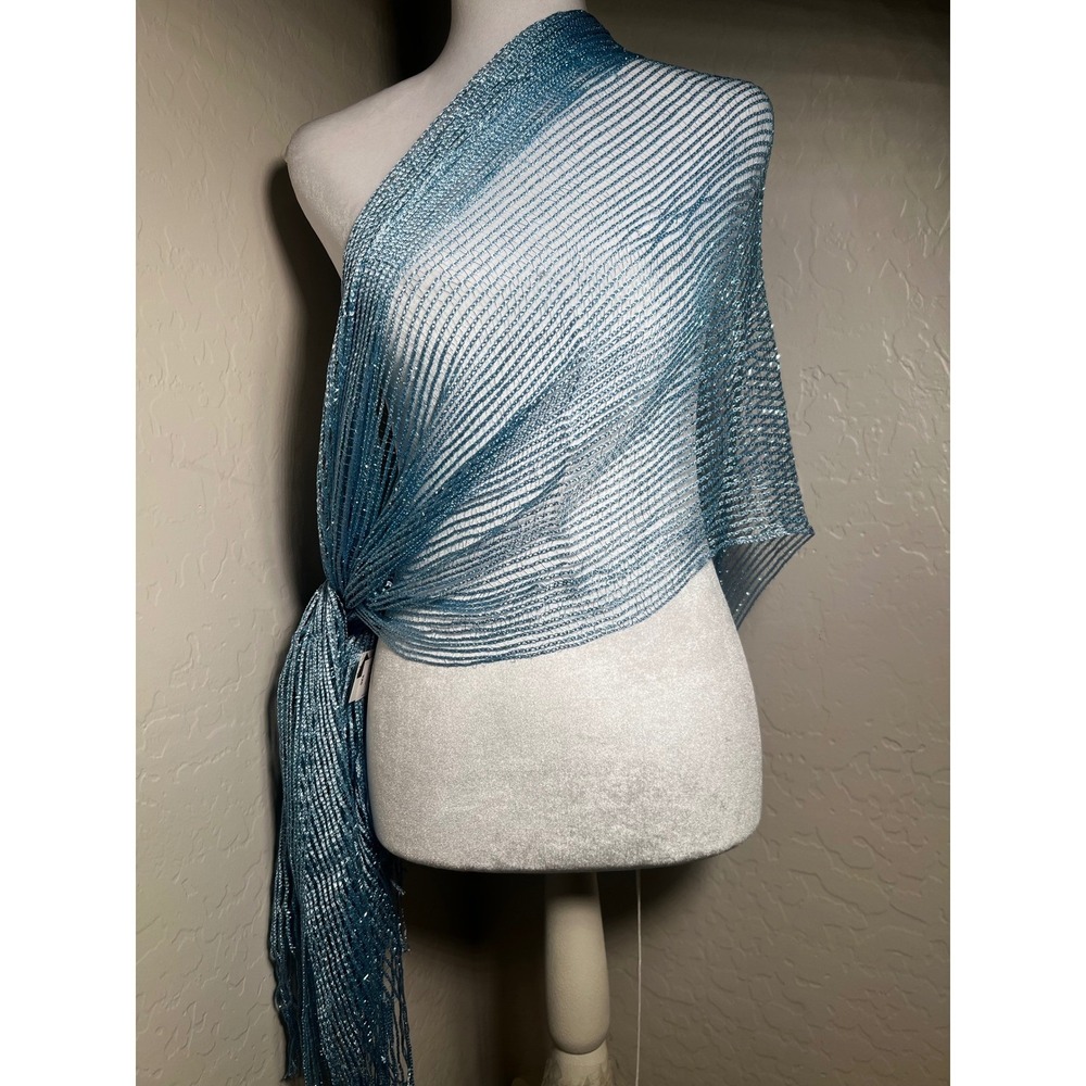 Light Blue Metallic Shimmer Multi Function Bikini Cover Up Sarong/Scarf Fringe